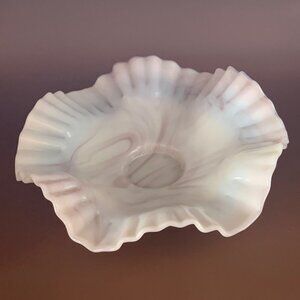 Vintage Fenton Brown and White Slag Milk Glass Hobnail Ruffled Bowl RARE